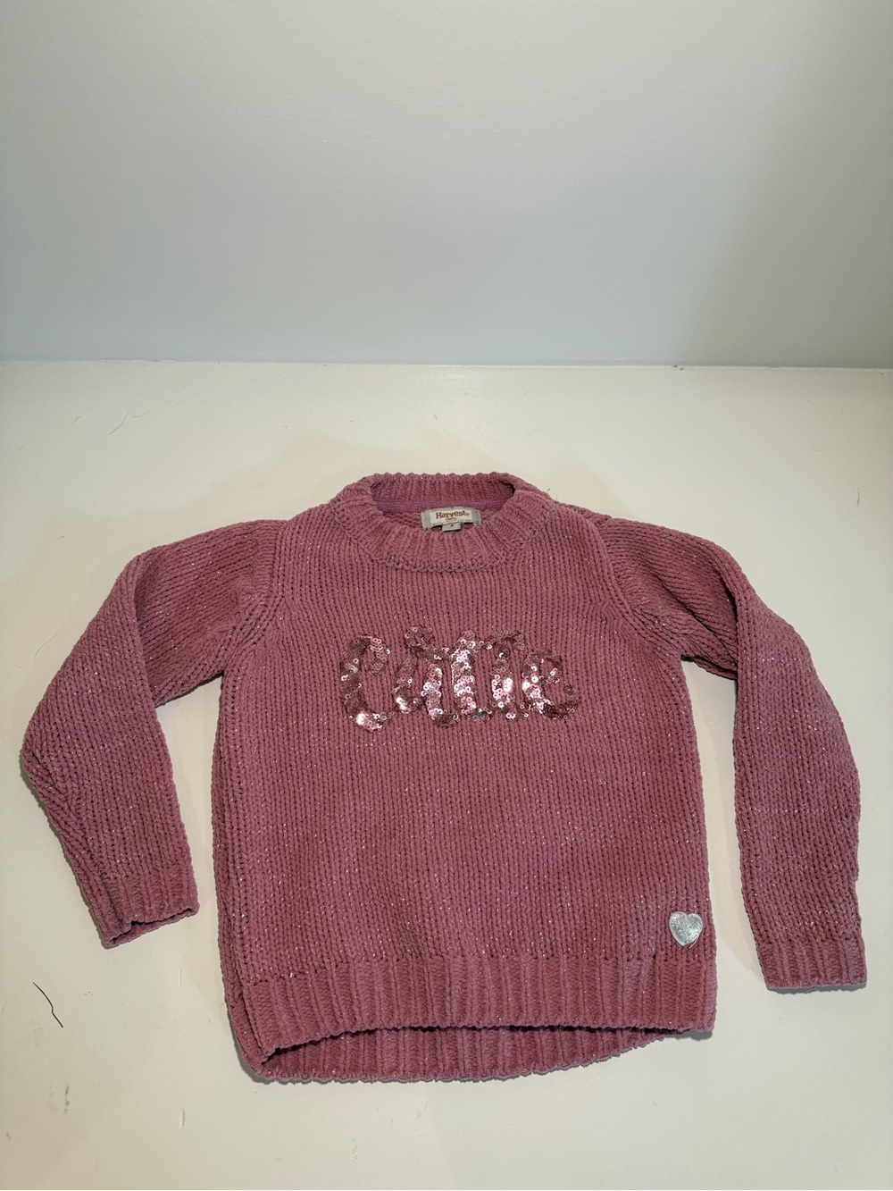 Harvest Girls Pink Knit Sweater | Size 3 | Sequin “Cutie”